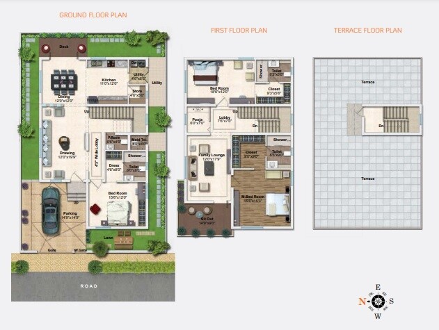 Floor plan of 3 BHK 2900 Sq. Ft. Villa in JB Serene Villas, Hyderabad