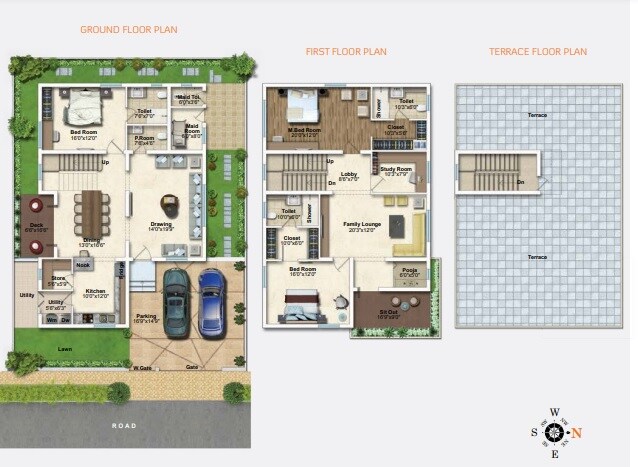Floor plan of 3 BHK 3220 Sq. Ft. Villa in JB Serene Villas, Hyderabad