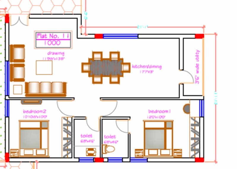 2 BHK 1000 Sq. Ft. Apartment