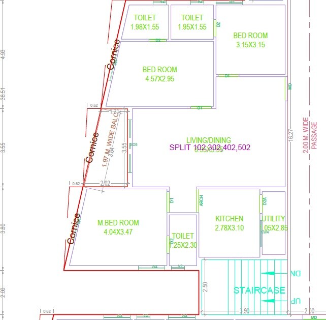 Floor plan of 3 BHK 1974 Sq. Ft. Apartment in JRS Royal Grande, Hyderabad