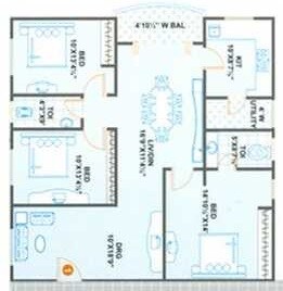 Floor plan of 3 BHK 1588 Sq. Ft. Apartment in Jubilee Homes, Hyderabad