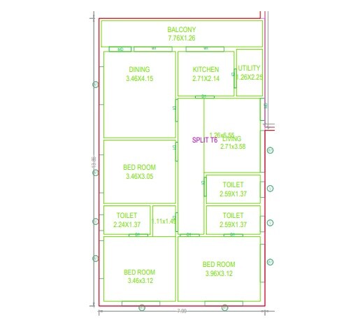 Floor plan of 3 BHK 1535 Sq. Ft. Apartment in Jubilee Royal Garden, Hyderabad