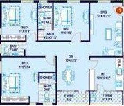 Floor plan of 3 BHK 1569 Sq. Ft. Apartment in Jubilee Surya, Hyderabad