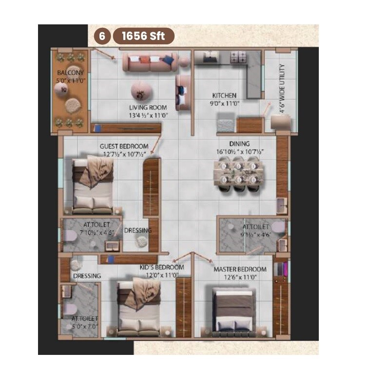 3 BHK 1656 Sq. Ft. Apartment