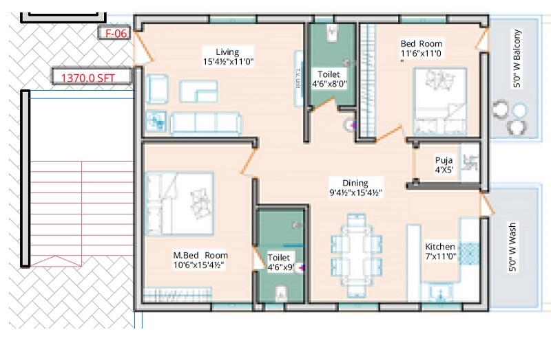 2 BHK 1370 Sq. Ft. Apartment in Kaakatiya Diamond Heights