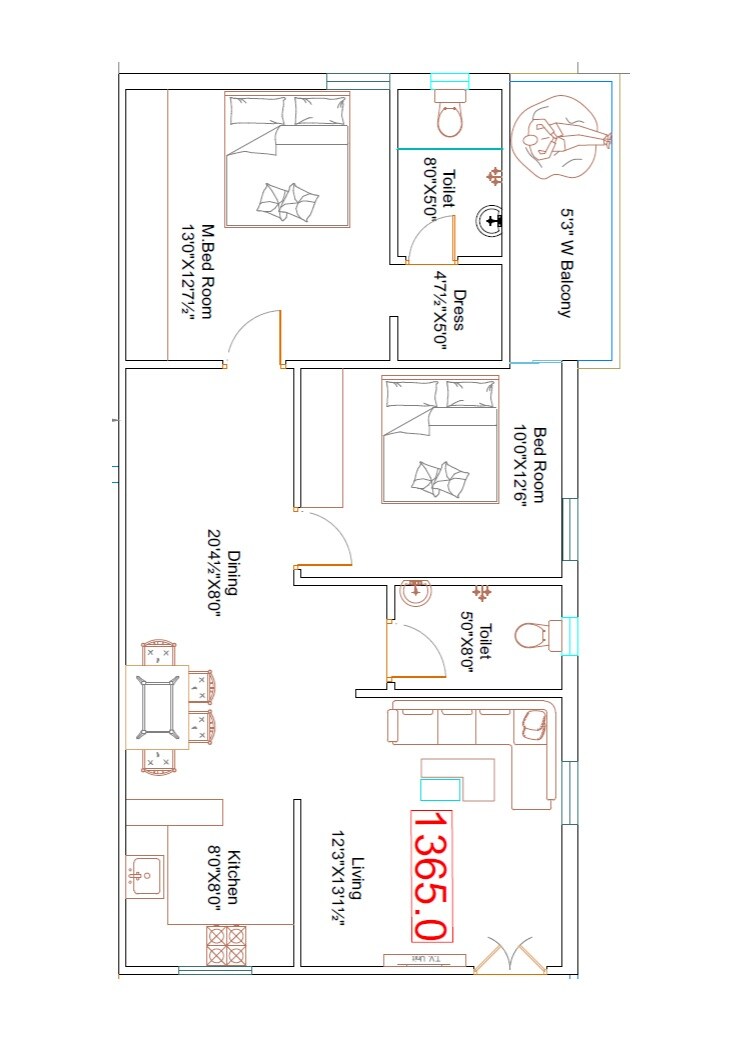2 BHK 1365 Sq. Ft. Apartment