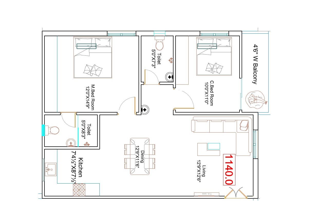 3 BHK 1140 Sq. Ft. Apartment
