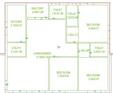Floor plan of 3 BHK 1474 Sq. Ft. Apartment in Kalpana Lakeview, Hyderabad