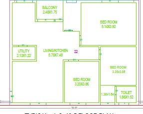 Floor plan of 3 BHK 1722 Sq. Ft. Apartment in Kalpana Lakeview, Hyderabad