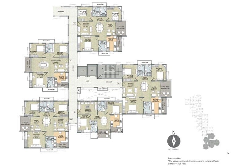 Floor plan of 3 BHK Apartment - 1785 sq. ft. in Kalpataru Residency, Hyderabad