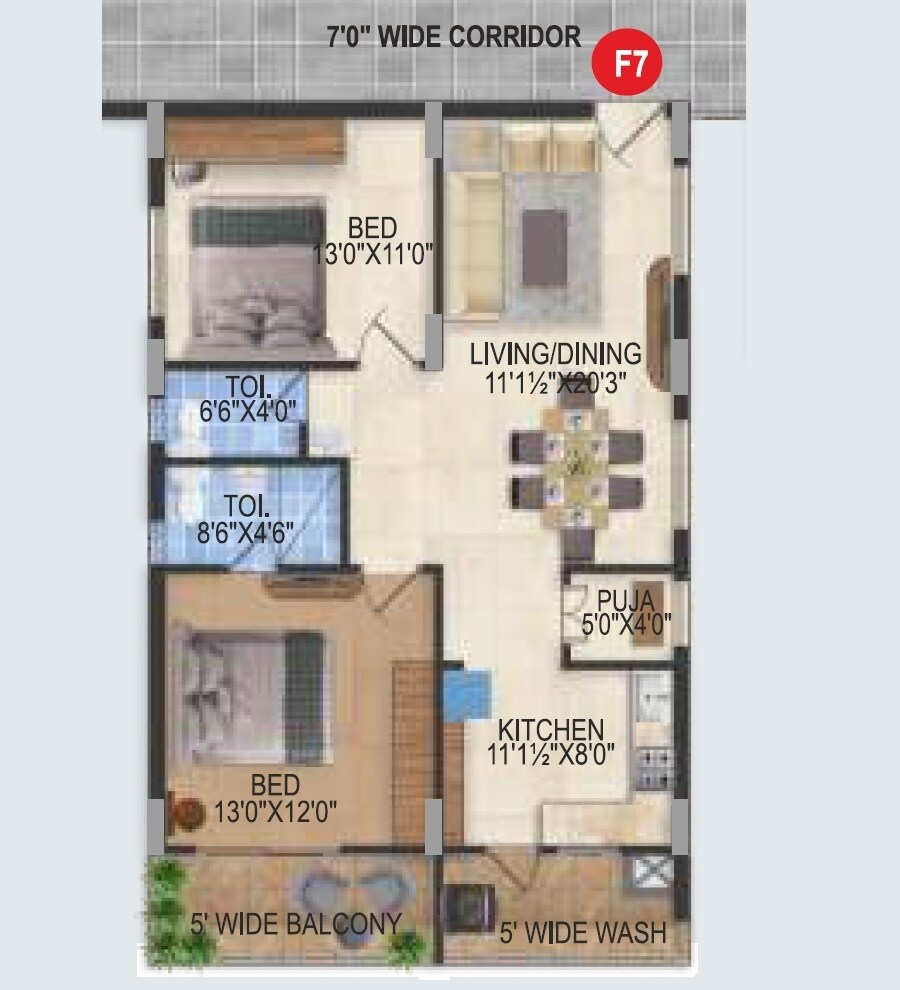 Floor plan of 2 BHK 1335 Sq. Ft. Apartment in Kalyans Sampreeti, Hyderabad