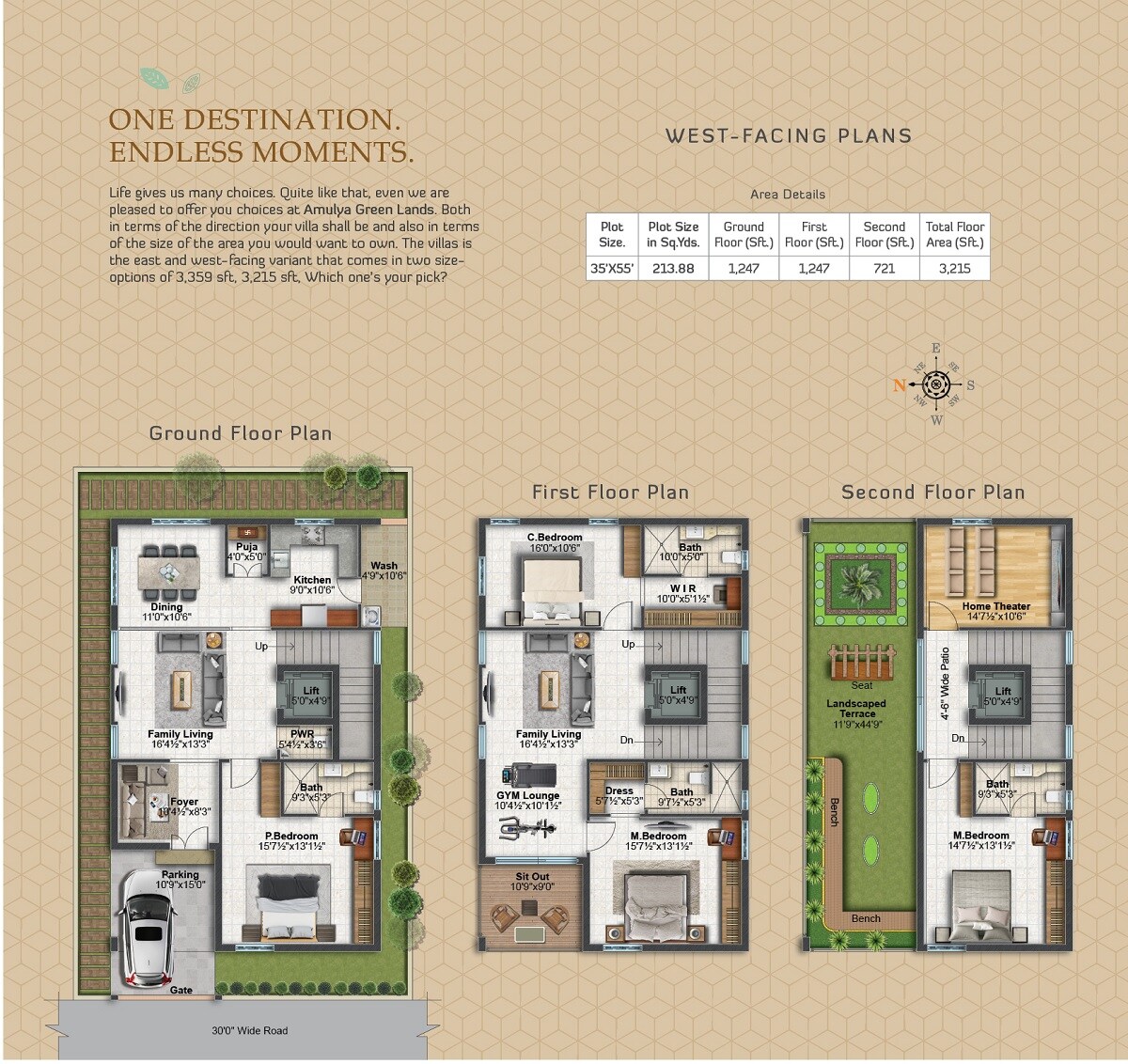 Floor plan of 4 BHK 3215 Sq. Ft. Villa in Kamala Amulya Green Lands, Hyderabad