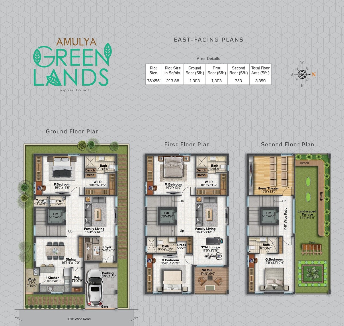 Floor plan of 4 BHK 3359 Sq. Ft. Villa in Kamala Amulya Green Lands, Hyderabad