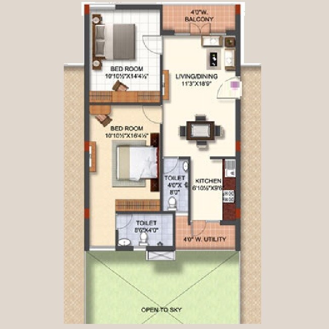 Floor plan of 2 BHK 1479 Sq. Ft. Apartment in Kapil KT Residency, Hyderabad