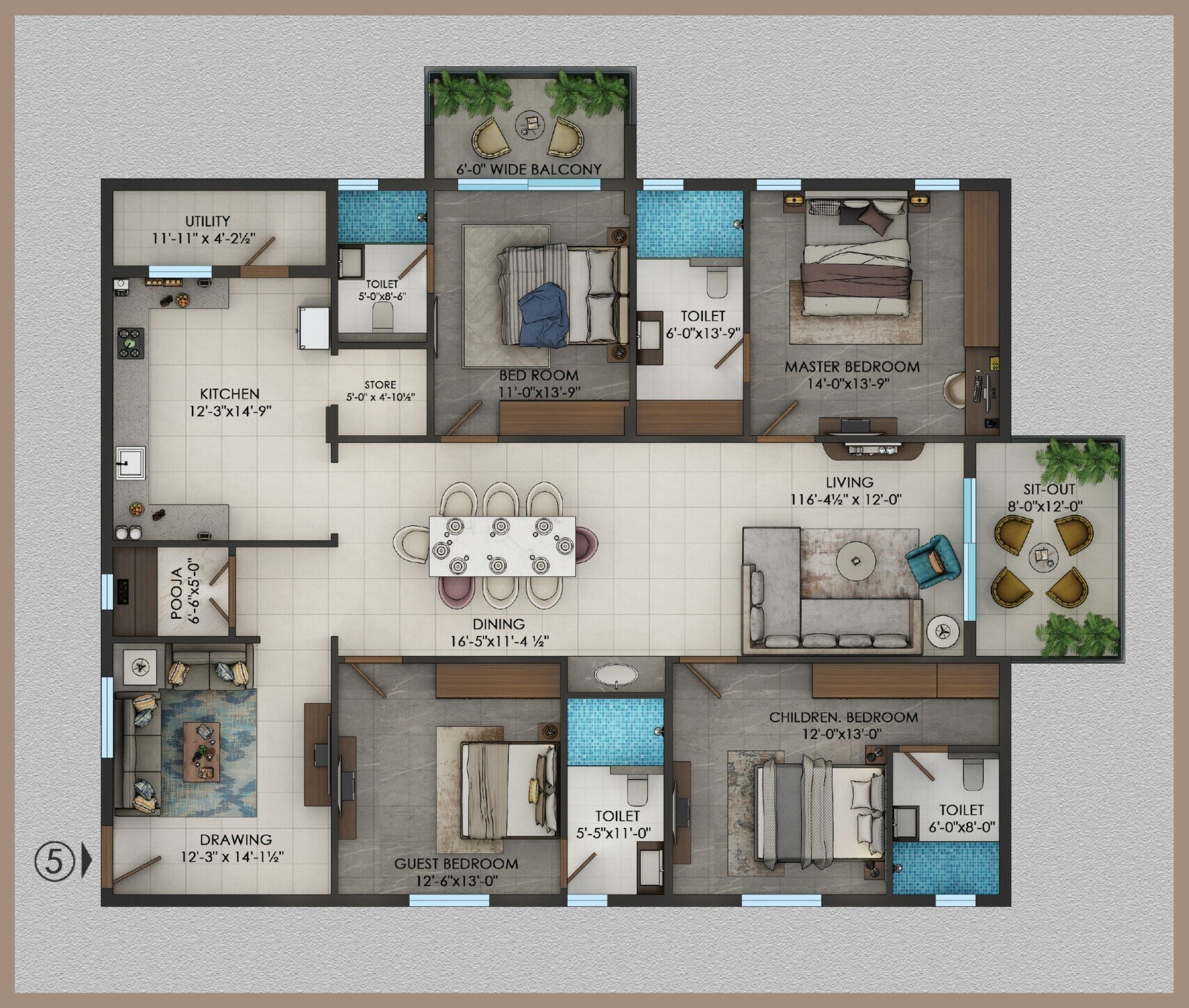 Floor plan of 4 BHK 2926 Sq. Ft. Apartment in Karni Opus, Hyderabad