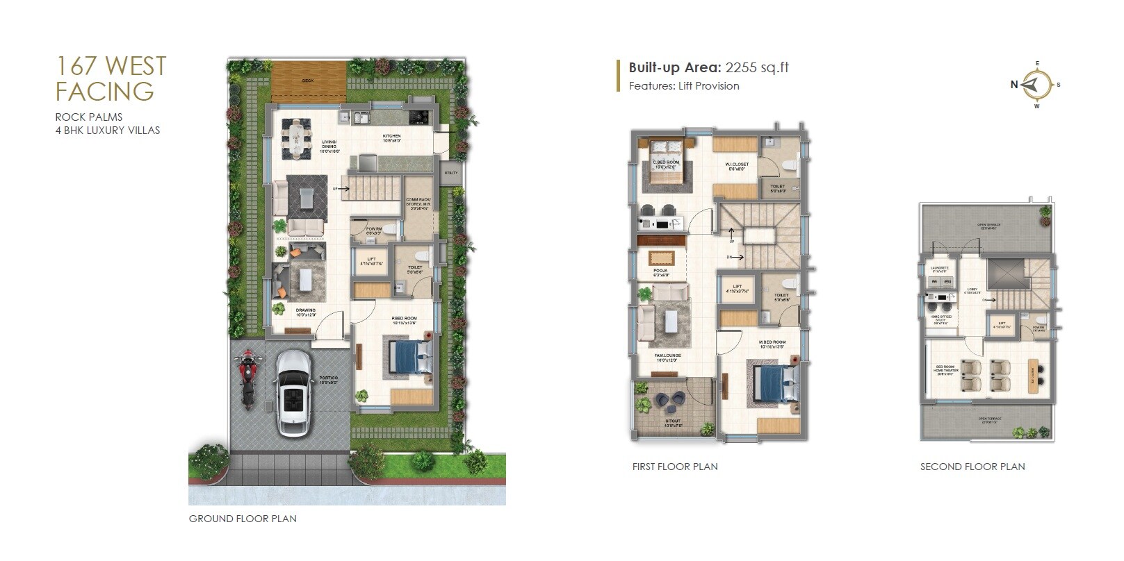 Floor plan of 4 BHK 2255 Sq. Ft. Villa in Karthikeya Rock Palms, Hyderabad