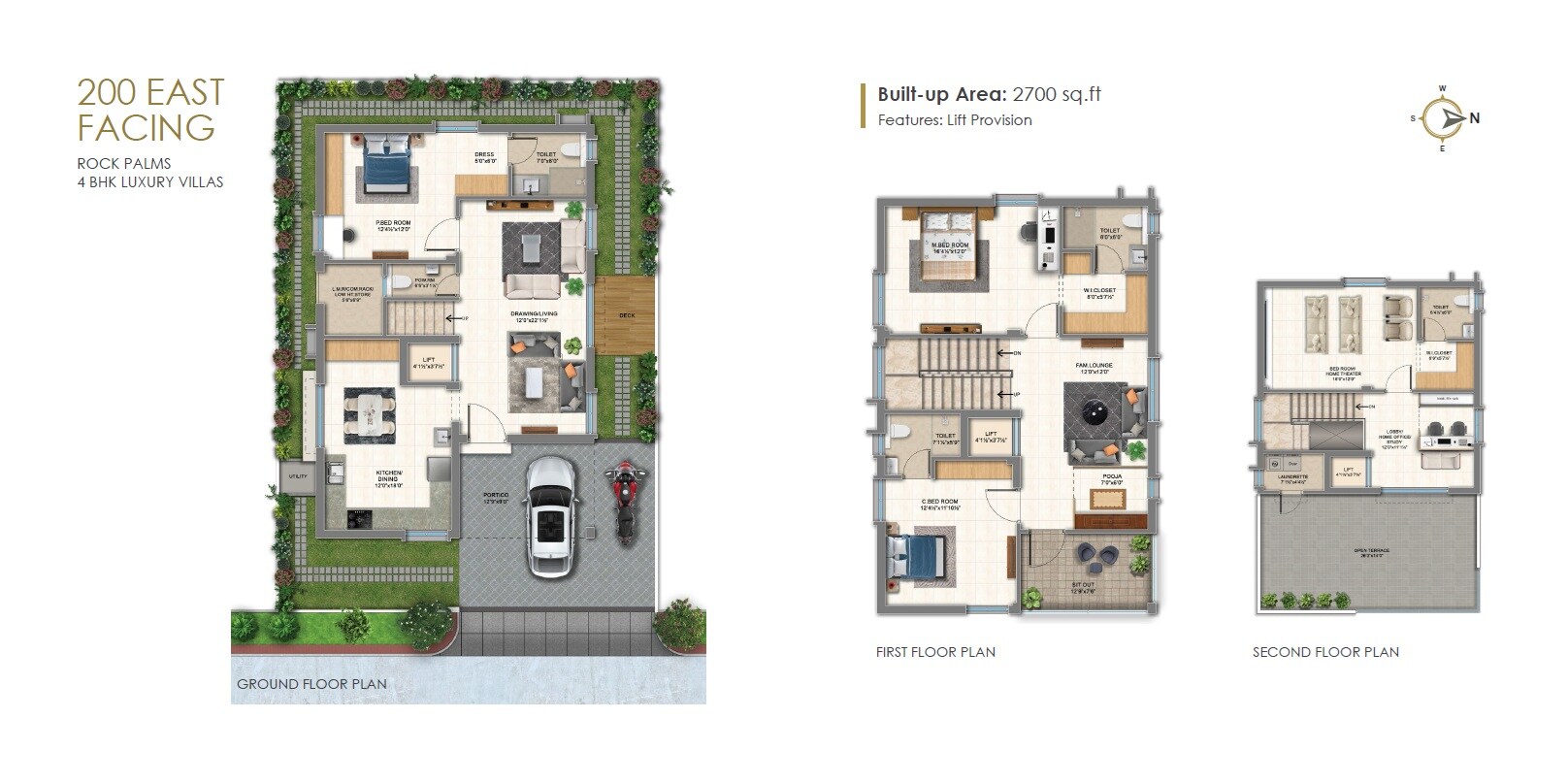 Floor plan of 4 BHK 2700 Sq. Ft. Villa in Karthikeya Rock Palms, Hyderabad