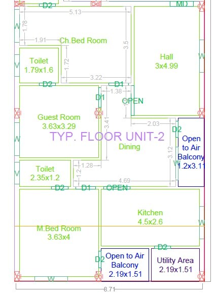 3 BHK 1800 Sq. Ft. Apartment