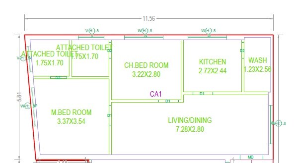 Floor plan of 2 BHK 901 Sq. Ft. Apartment in Kaushiki Nirvaan, Hyderabad