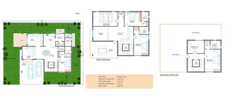 Floor plan of 4 BHK 4500 Sq. Ft. Villa in Kavuri Forest Nest, Hyderabad