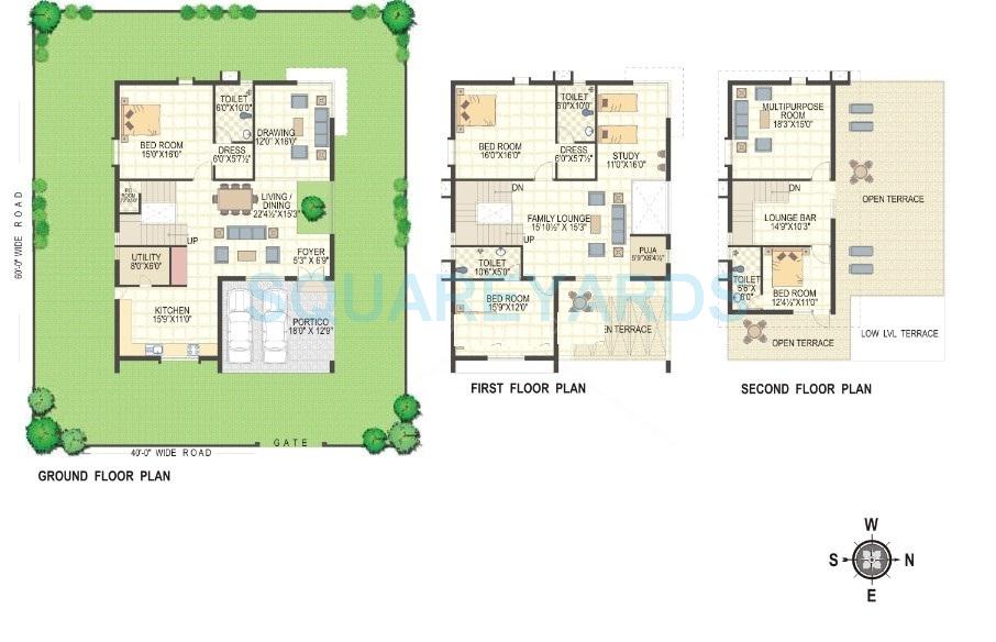 Floor plan of 4 BHK 4016 Sq. Ft. Villa in Keerthi Estates Richmond Villas, Hyderabad