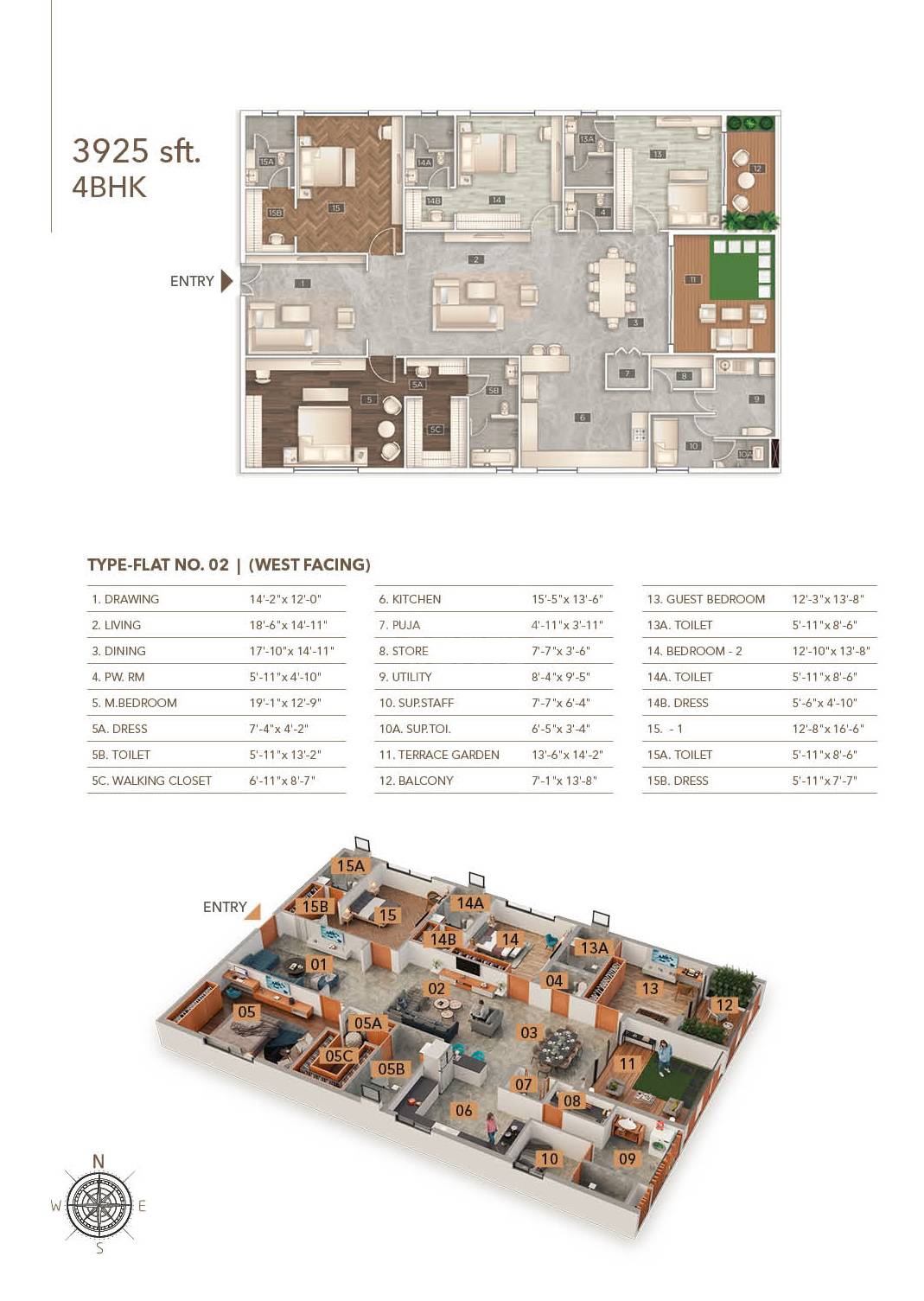 Floor plan of 4 BHK 3925 Sq. Ft. Apartment in Kesineni Ryse, Hyderabad