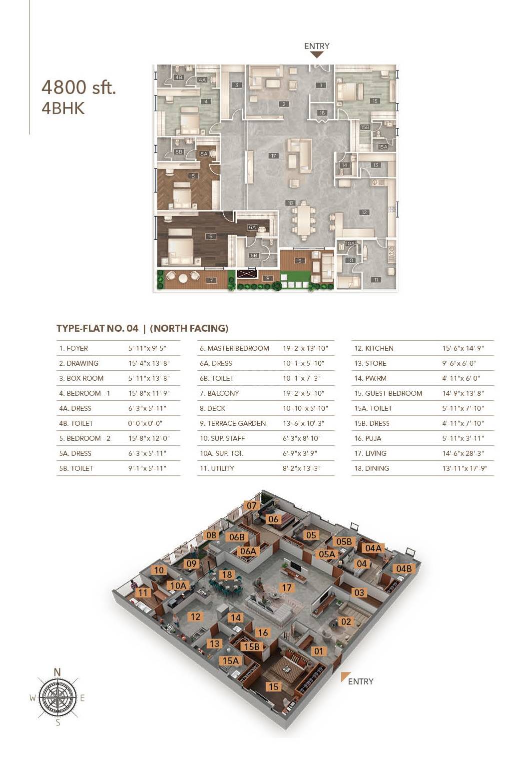 Floor plan of 4 BHK 4800 Sq. Ft. Apartment in Kesineni Ryse, Hyderabad