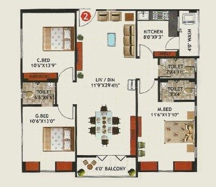 3 BHK 1461 Sq. Ft. Apartment
