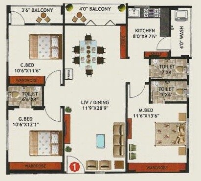 3 BHK 1475 Sq. Ft. Apartment
