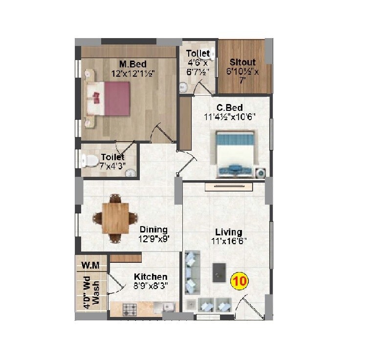 Floor plan of 2 BHK 1564 Sq. Ft. Apartment in Kinetic Palazzo, Hyderabad
