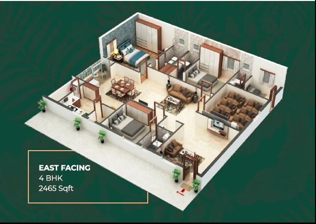 Floor plan of 4 BHK Apartment - 2465 sq. ft. in KK Rao Eastern Sky, Hyderabad