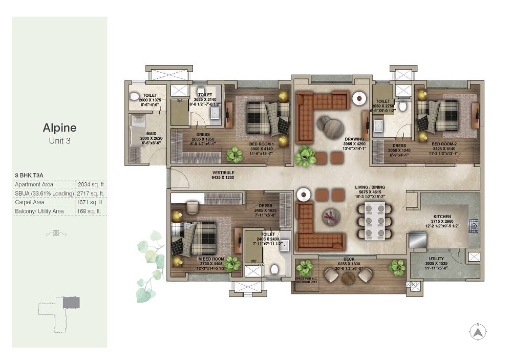 Floor plan of 3 BHK 2717 Sq. Ft. Apartment in Koncept The Botanika, Hyderabad