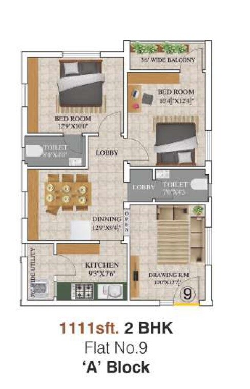 Floor plan of 2 BHK 1111 Sq. Ft. Apartment in Kotech Signature, Hyderabad