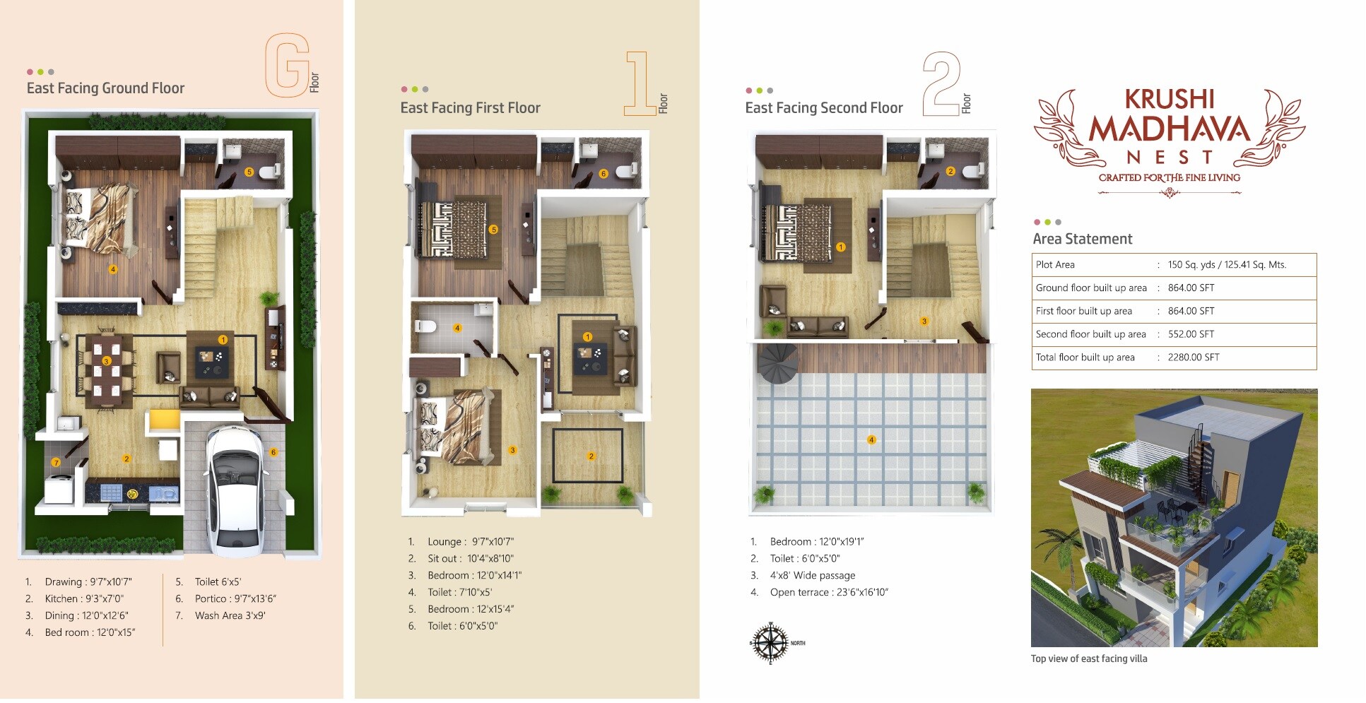 Floor plan of 4 BHK 2280 Sq. Ft. Villa in Krushi Madhava Nest, Hyderabad