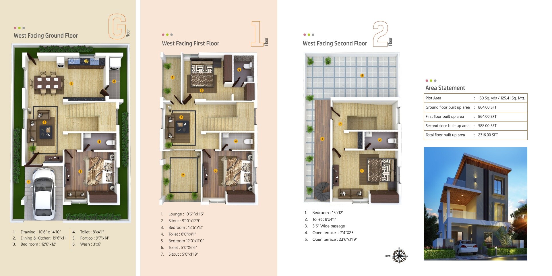 Floor plan of 4 BHK 2316 Sq. Ft. Villa in Krushi Madhava Nest, Hyderabad
