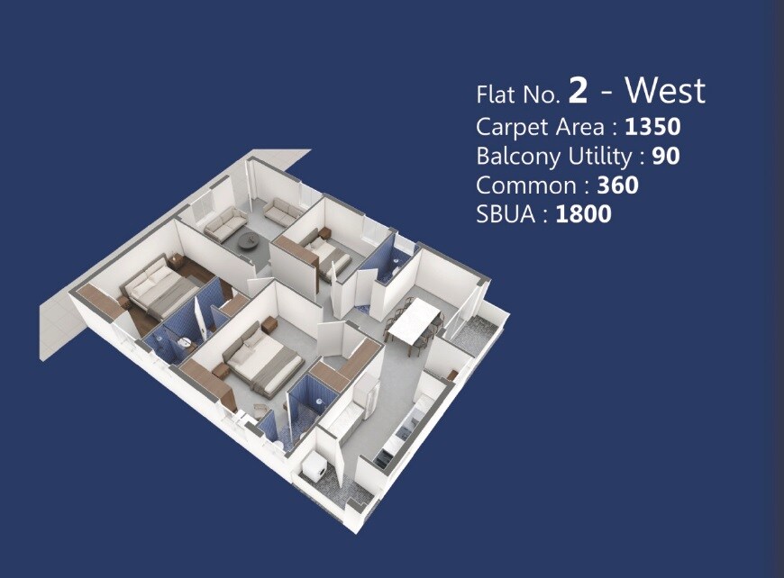 Floor plan of 3 BHK 1800 Sq. Ft. Apartment in KSP Avenues Jubiliant, Hyderabad