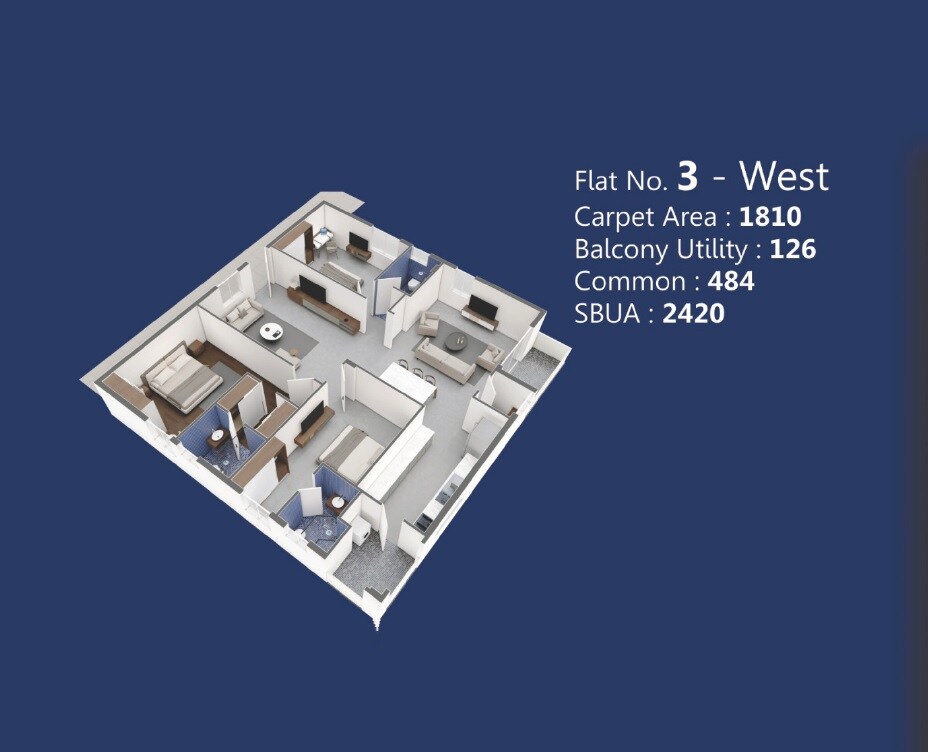 Floor plan of 3 BHK 2420 Sq. Ft. Apartment in KSP Avenues Jubiliant, Hyderabad