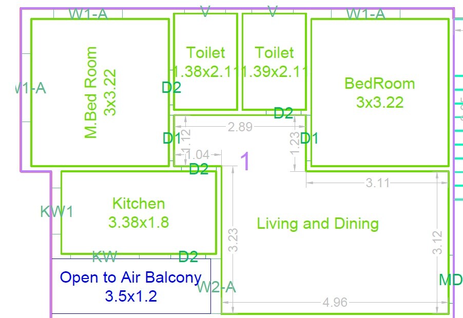 Floor plan of 2 BHK 924 Sq. Ft. Apartment in KSR Gaman Residency, Hyderabad