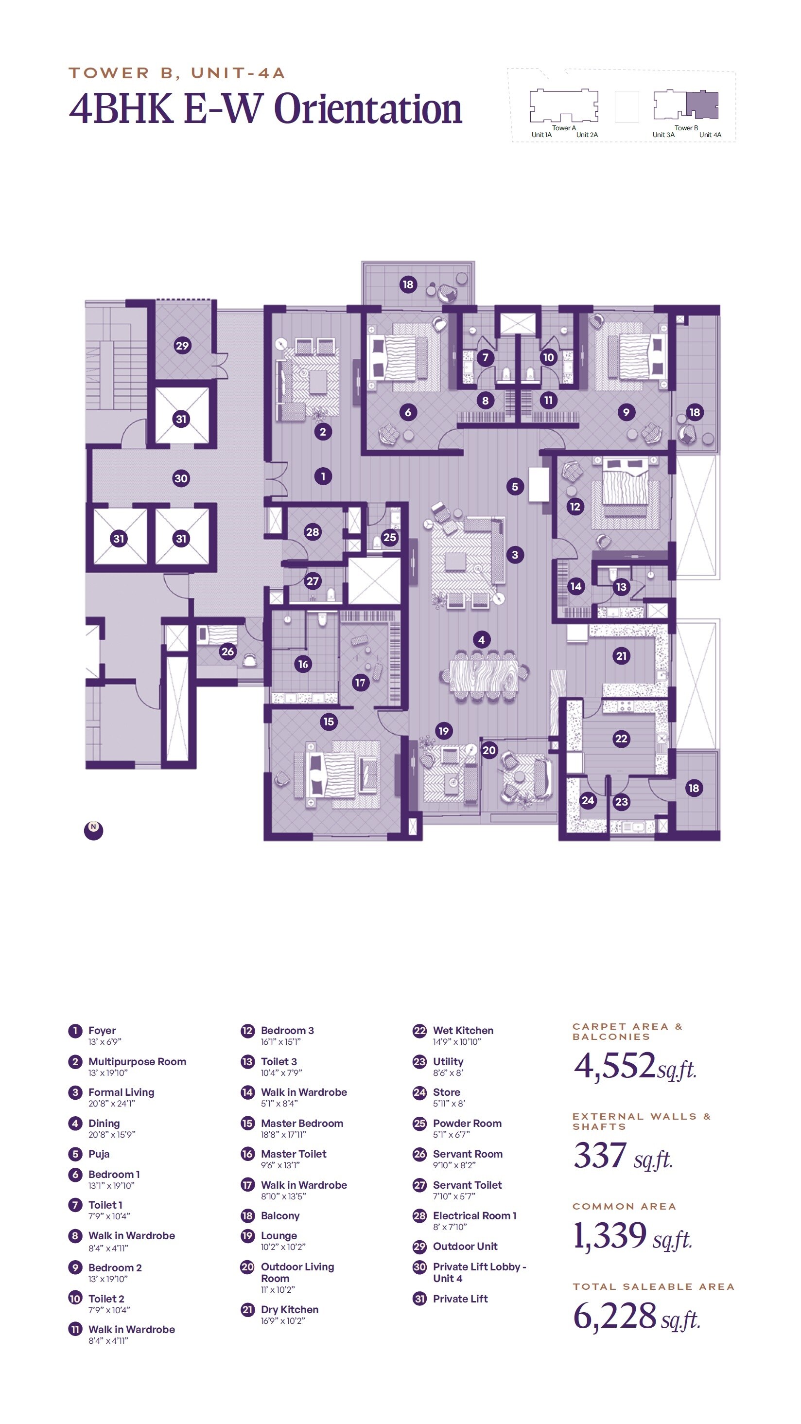 Floor plan of 4 BHK 6228 Sq. Ft. Apartment in Kurra Amaris, Hyderabad