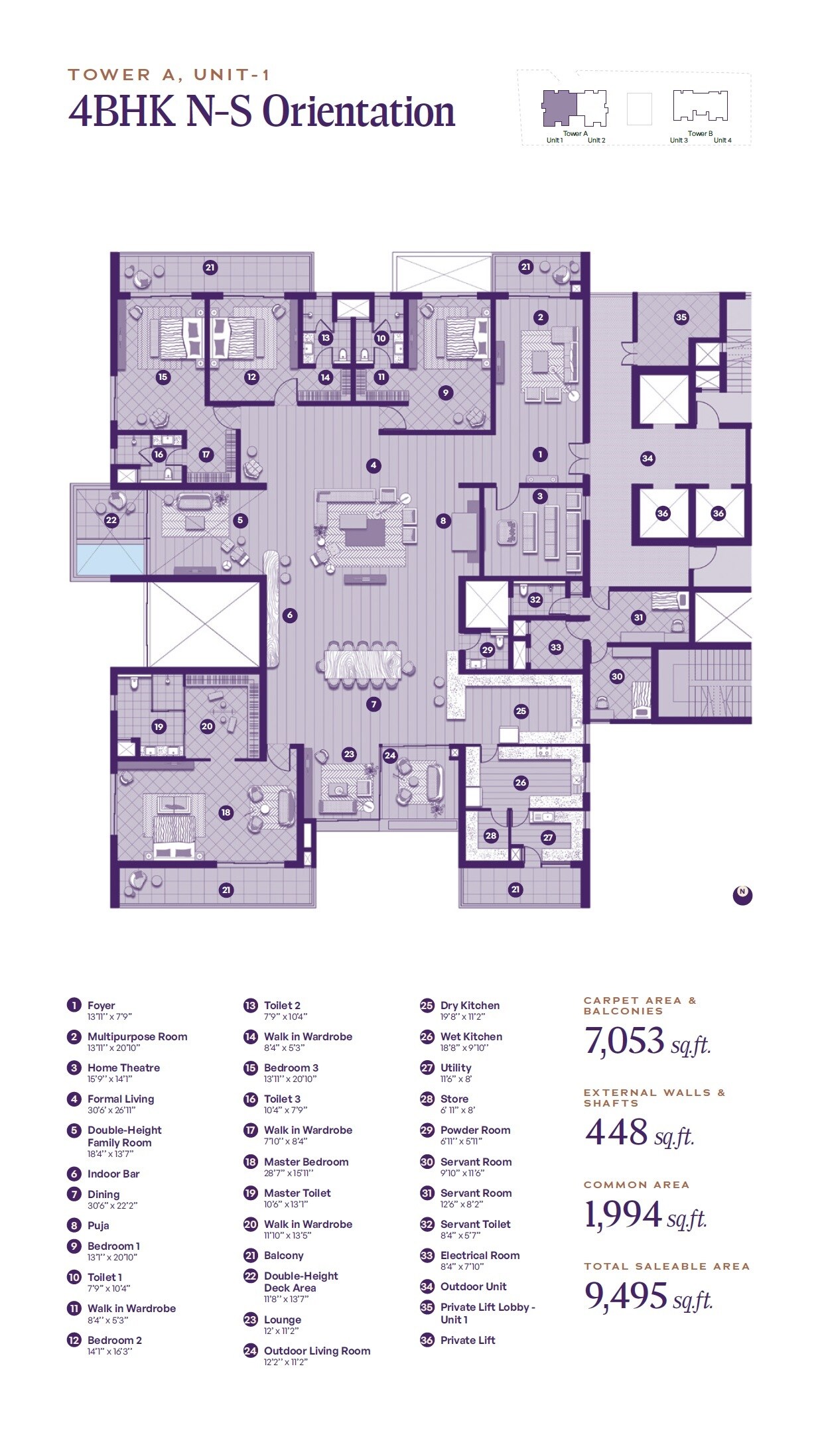 Floor plan of 4 BHK 9495 Sq. Ft. Apartment in Kurra Amaris, Hyderabad