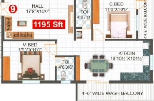 2 BHK 1195 Sq. Ft. Apartment