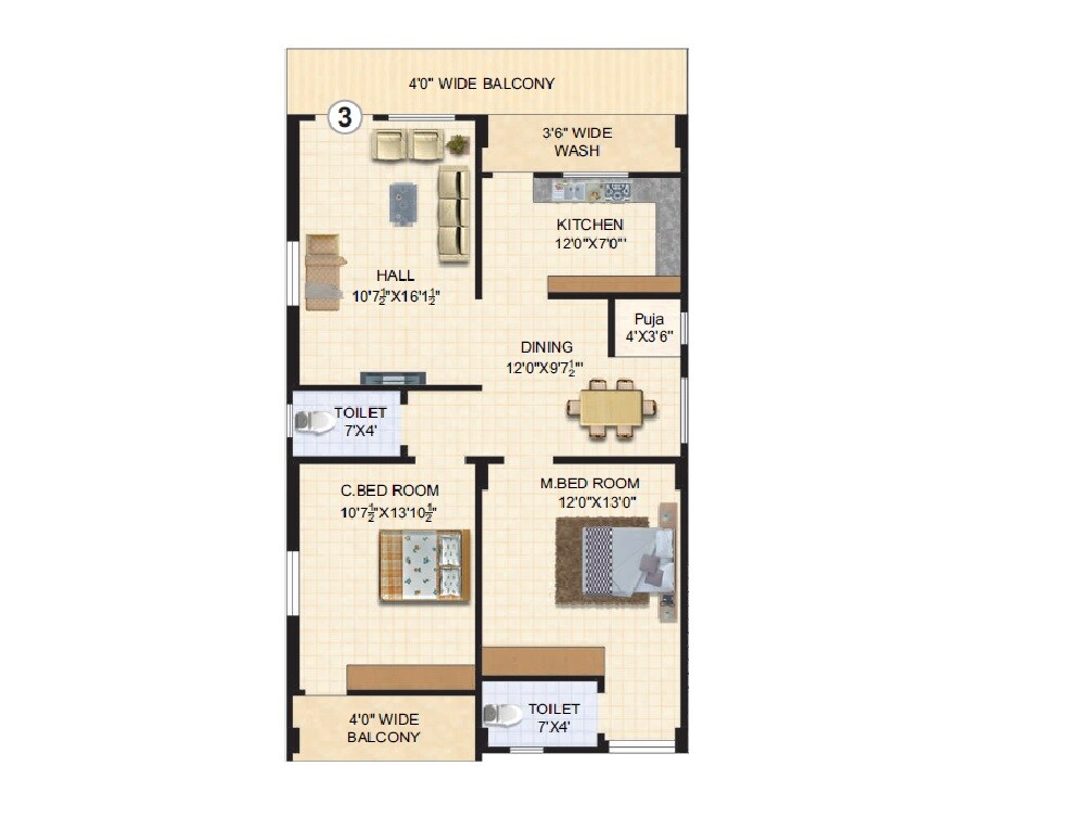 Floor plan of 2 BHK 1400 Sq. Ft. Apartment in KVSS Anjanadri, Hyderabad