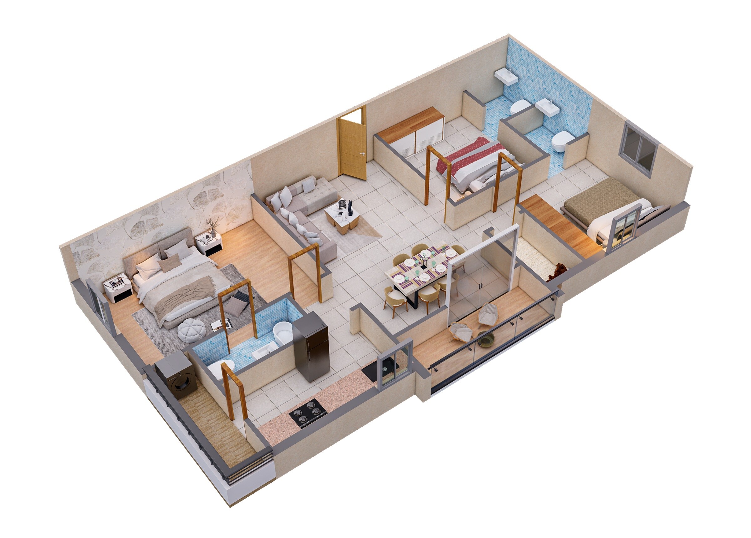 Floor plan of 3 BHK 1630 Sq. Ft. Apartment in KVSS Tulasi Vanam, Hyderabad