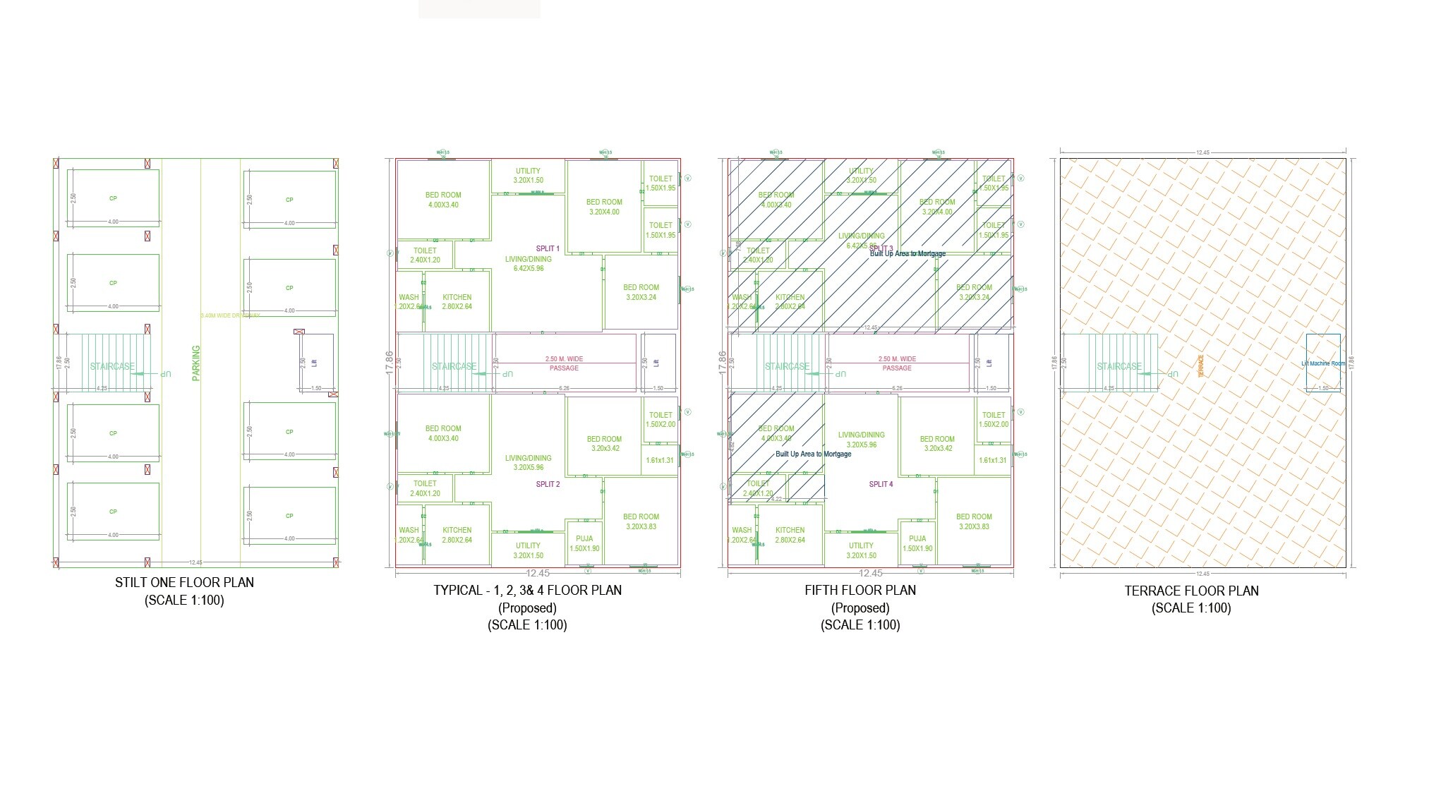 Floor plan of 3 BHK 1550 Sq. Ft. Apartment in KVSS Vrushabadri Residency, Hyderabad