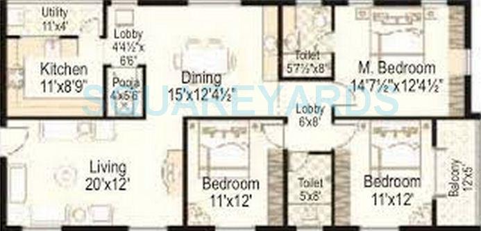 3 BHK 1549 Sq. Ft. Apartment