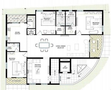 Floor plan of 3 BHK 2860 Sq. Ft. Apartment in Lahari Jublee hills, Hyderabad