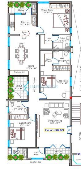 Floor plan of 3 BHK 2190 Sq. Ft. Apartment in Lahari Park, Hyderabad