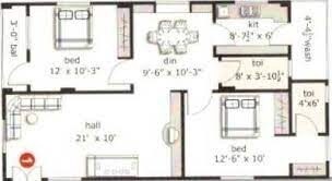 Floor plan of 2 BHK 1060 Sq. Ft. Apartment in Lahari Satish Paradise, Hyderabad