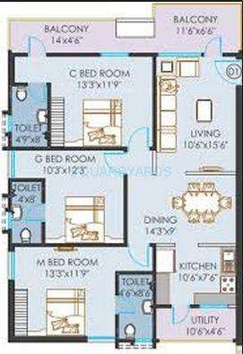 lahari twins apartment 3bhk 1440sqft1