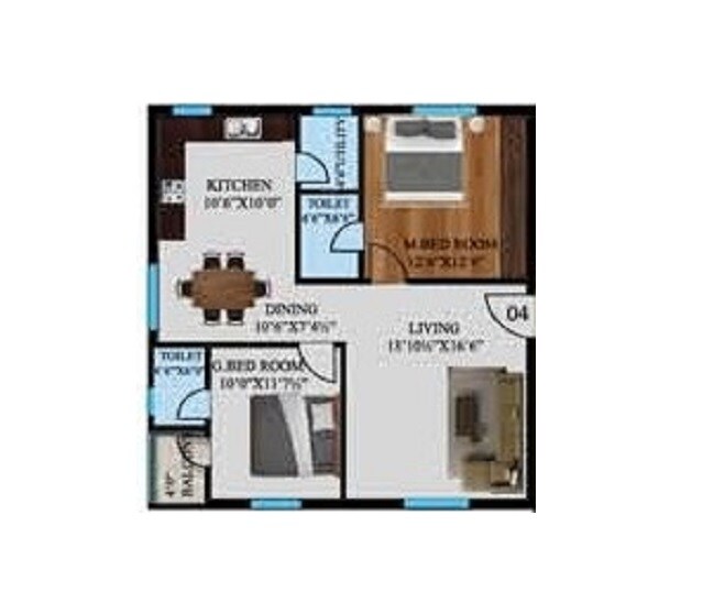 2 BHK 730 Sq. Ft. Apartment